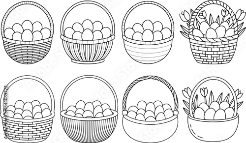 Easter baskets filled with eggs and flowers