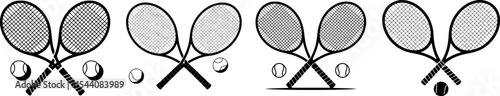 Tennis rackets and balls in simple black and white