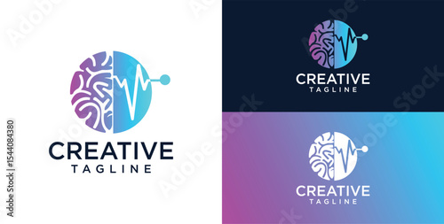 Brain Logo, combination of brain and technology freedom symbol, flat design logo template, vector illustration
