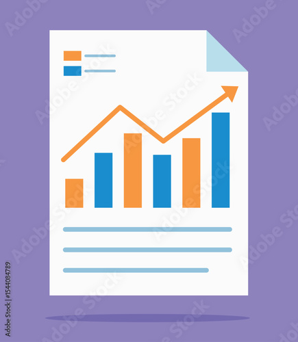Bar chart document. Vector graphics in flat design style. Chart in orange and blue colors.