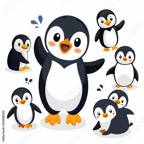 Penguin Vector Set Cute Cartoon Penguins Isolated on White