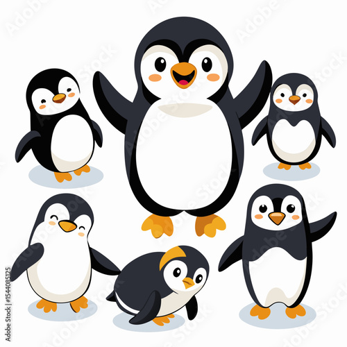 Penguin Vector Set Cute Cartoon Penguins Isolated on White