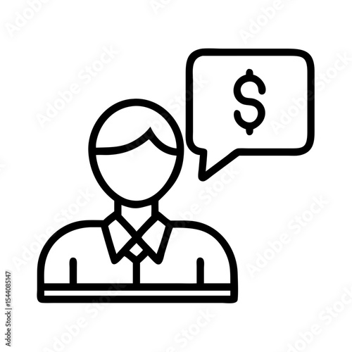 Financial advisor consultant icon showing money dollar sign in speech bubble for business advice help