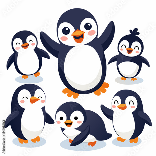 Penguin Vector Set Cute Cartoon Penguins Isolated on White