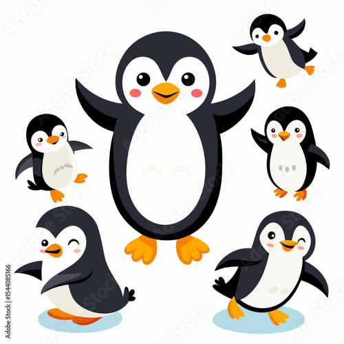 Penguin Vector Set Cute Cartoon Penguins Isolated on White