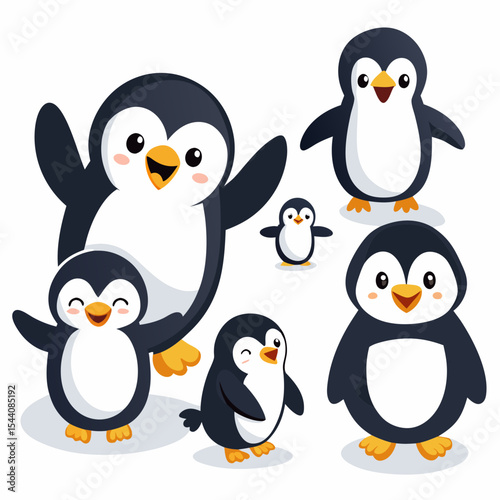 Penguin Vector Set Cute Cartoon Penguins Isolated on White