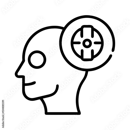Human head with target brain icon for focus concentration and mental health concept vector design art