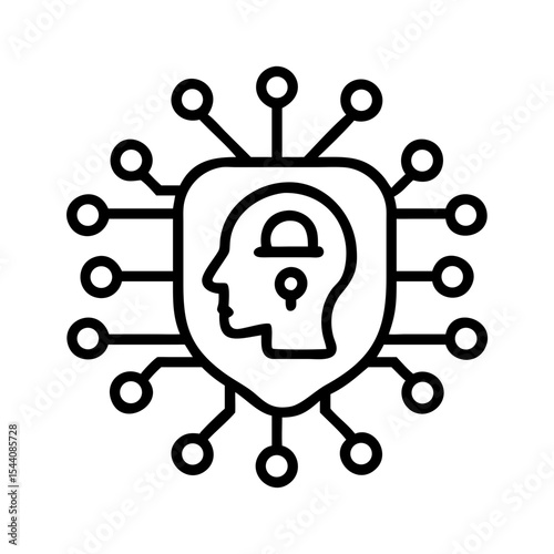 Ai brain security system vector, artificial intelligence protection, digital mind safety concept icon