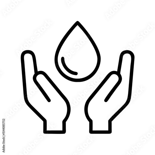 Water conservation hands holding drop vector, save water resources, clean water access graphic icon
