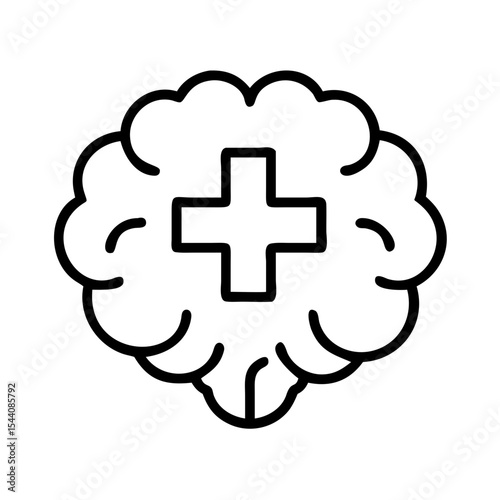 Mental health brain with cross symbol icon for psychology and healthcare concept illustration vector