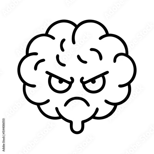 Angry brain cartoon vector illustration, mental health concept, stress, frustration, and negative emotions