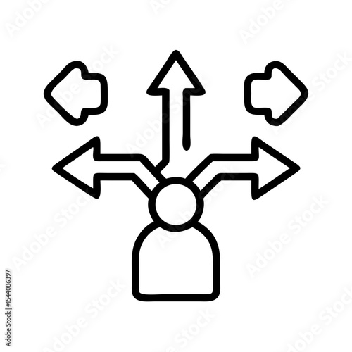 Decision making process icon showing different directions and multiple choices for business strategy