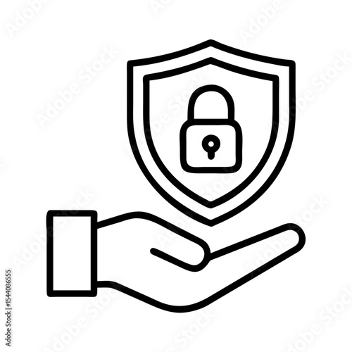 Hand holding shield with padlock for security protection safety privacy and antivirus concept
