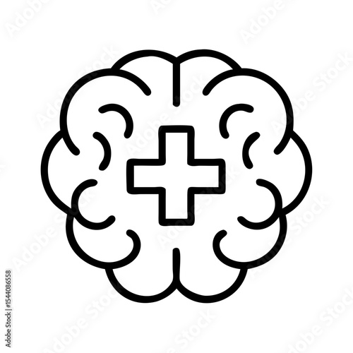 Brain health mental wellness and positive thinking concept with medical cross symbol icon design