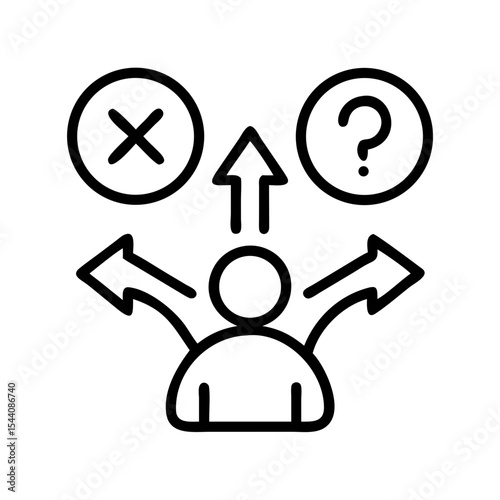 Decision making process icon: choice, options, direction, uncertainty, success, failure, problem solving