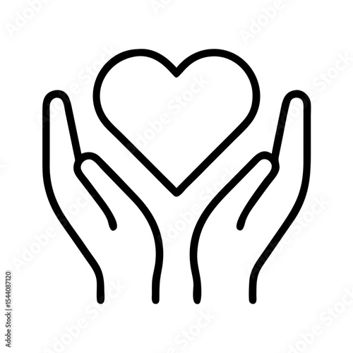 Heart in hands vector icon, love and care symbol, charity and support outline illustration, health help