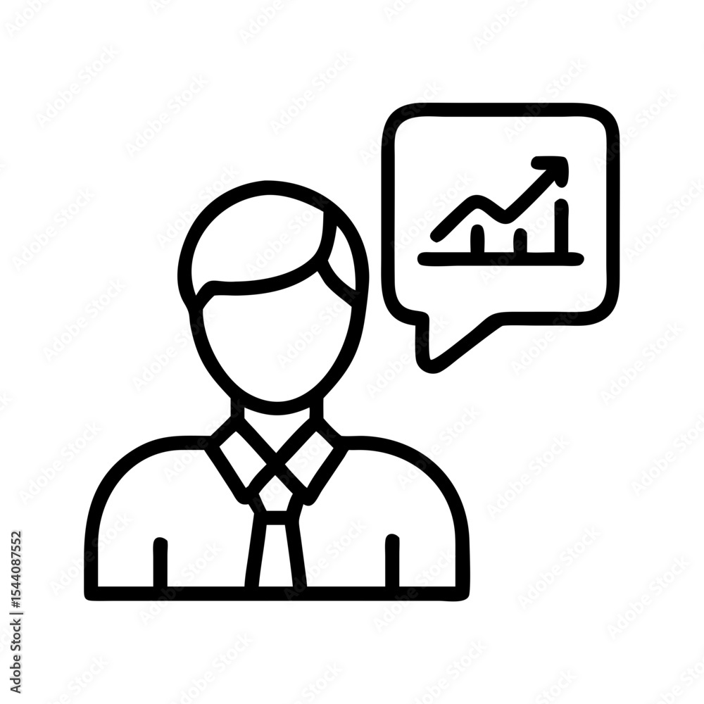 Businessman showing financial growth chart, business success, investment and market analysis data icon Businessman showing financial growth chart, business success, investment and market analysis data icon