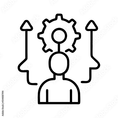 Human thinking process and problem solving skills concept with gear and head outline vector design icon