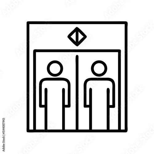 Elevator lift icon vector illustration, passengers inside, public building transport service symbol design