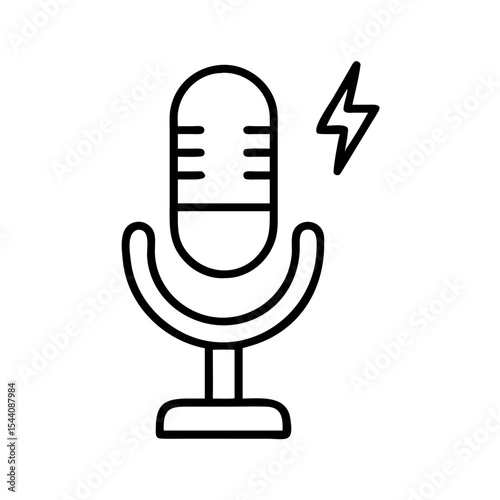 Podcast microphone vector icon for audio recording equipment and broadcasting studio design element illustration