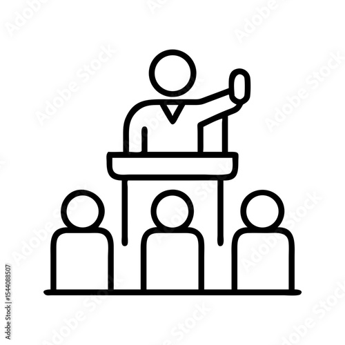 Find speaker presentation icon vector illustration of a person giving speech at podium to audience members