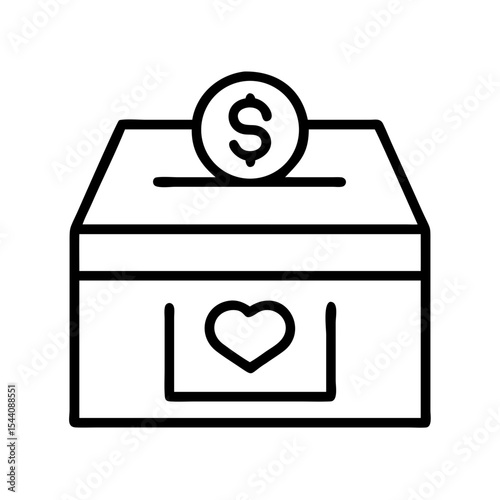 Donation box with heart and money coin vector illustration for charity and fundraising concept design