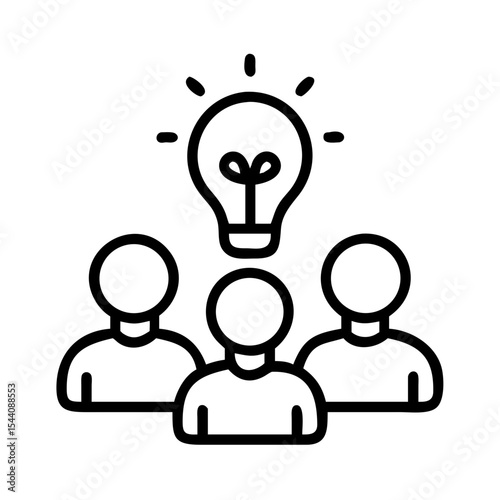 Team brainstorming session vector icon of people with lightbulb idea for creative collaboration work 95