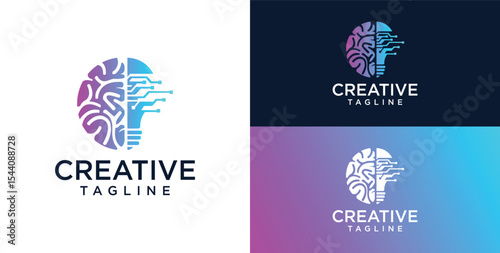 Brain Logo, combination of brain and technology freedom symbol, flat design logo template, vector illustration