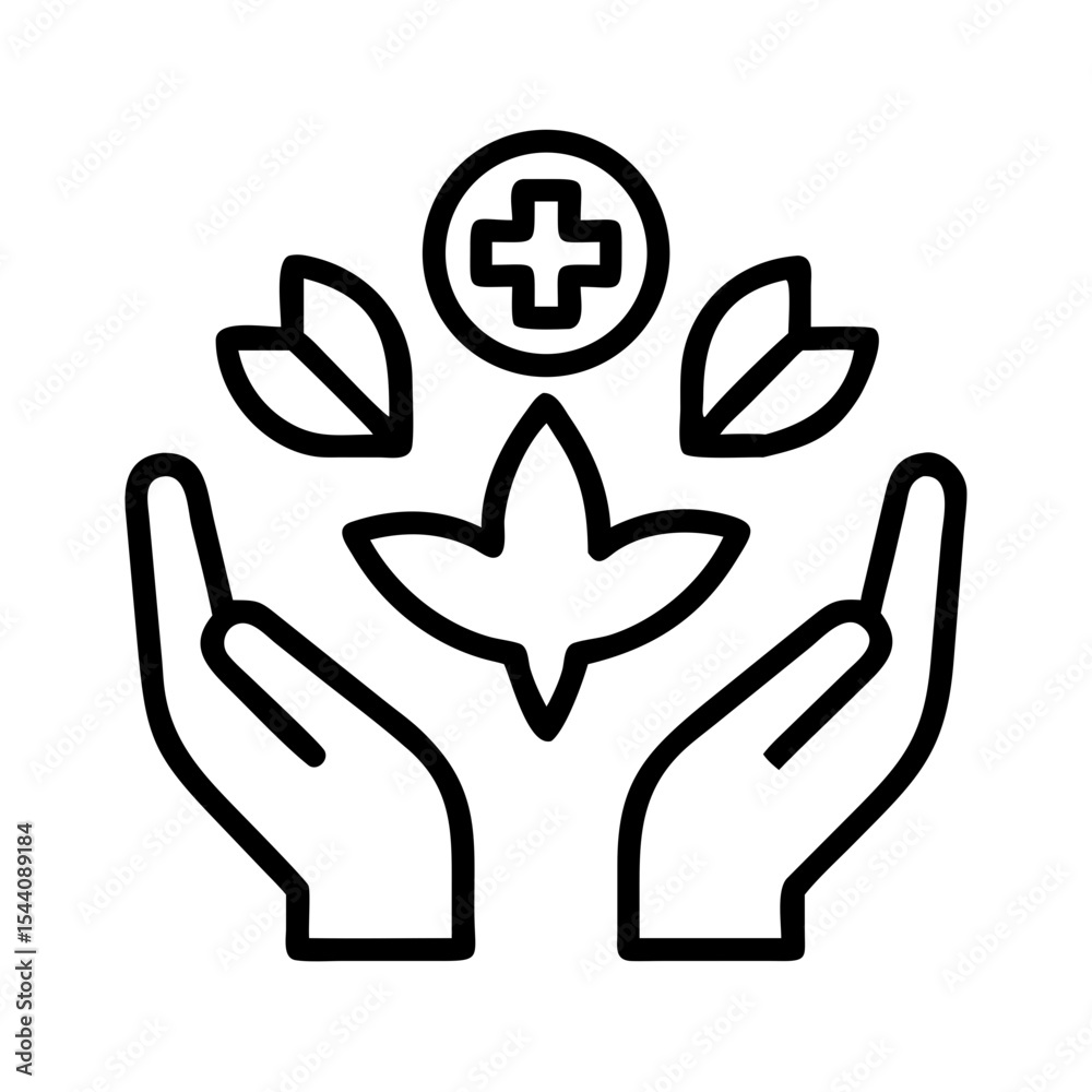 Obraz premium Holistic healthcare and alternative medicine logo design with hands and leaves for wellness business idea
