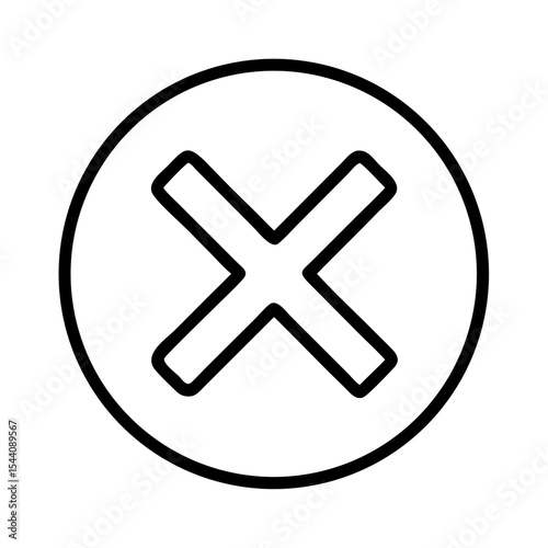 Black outline cross mark icon in a circle vector illustration for close delete or cancel button design
