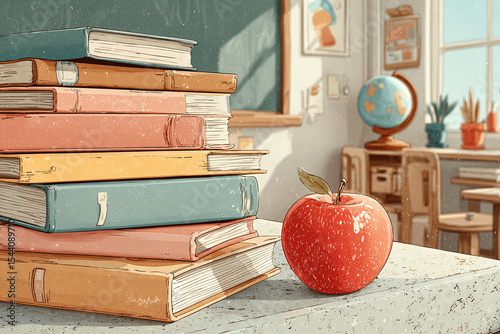 Charming Classroom Scene with Chalkboard and Apple