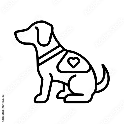 Vector graphic of a service dog with heart symbol for pet adoption and animal rescue organizations