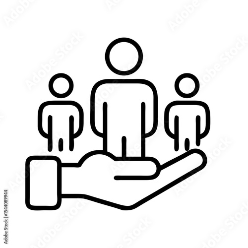 Hand holding team members vector icon for business support and human resources management concept design
