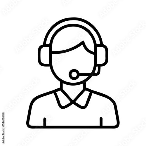 Customer service representative icon vector, call center agent support helpdesk operator line art design