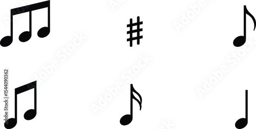 Black Silhouette Music Note and Sharp Symbol Set - AI Generative
