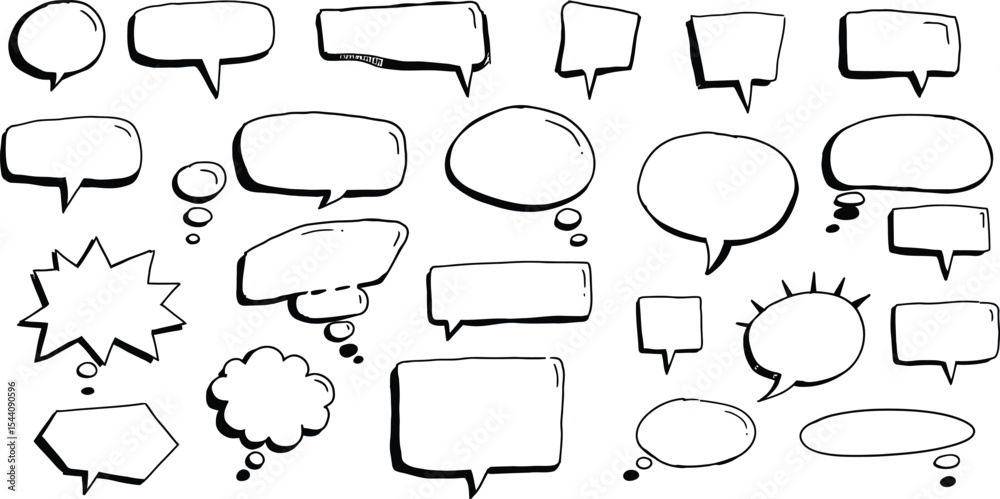 Fototapeta premium Black & White Hand-Drawn Doodle Text and Speech Bubbles - AI Generative 