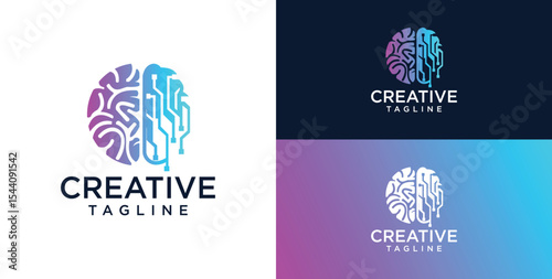 Brain Logo, combination of brain and technology freedom symbol, flat design logo template, vector illustration