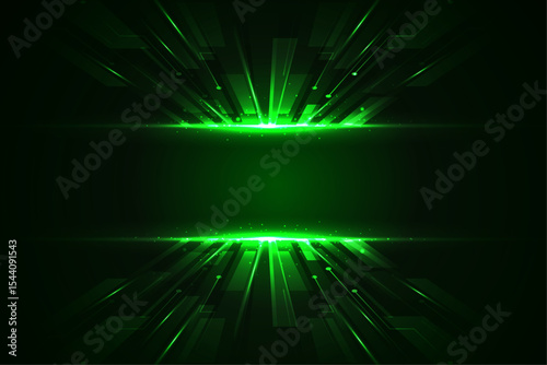Abstract Green Digital Technology Background Futuristic Glowing Lines and Light Effects