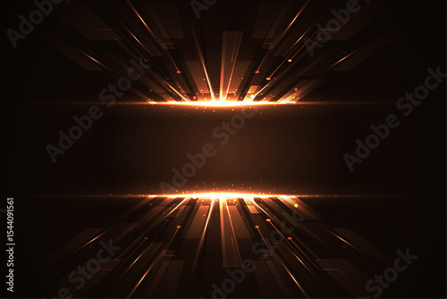 Abstract Golden Rays Background Futuristic Technology Design, Glowing Energy Burst, Dark Space, Modern Digital Art, Orange Light Beams,  Elegant Graphic