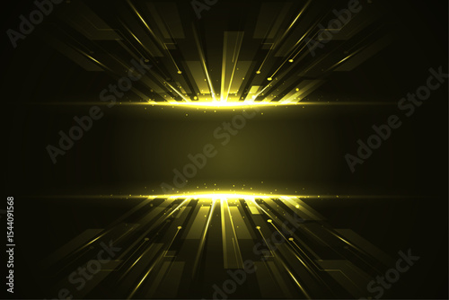 Abstract Golden Light Rays Background Futuristic Technology Design with Glowing Lines and Dark Space