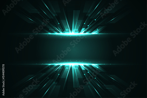 Abstract Teal and Black Digital Technology Background Futuristic Glowing Lines and Rays