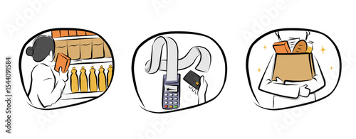 Daily shopping activity vector illustration for e-commerce content, retail promotions, and payment infographics