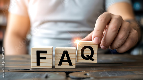 Person Arranging Wooden F A Q Blocks on Table frequently asked questions