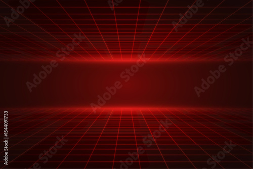 Abstract Red Grid Background Futuristic Retro Design with 3D Perspective