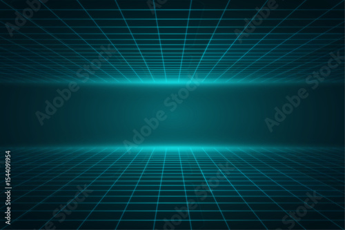 Abstract Teal Grid Background Futuristic Digital Cyberspace Illustration