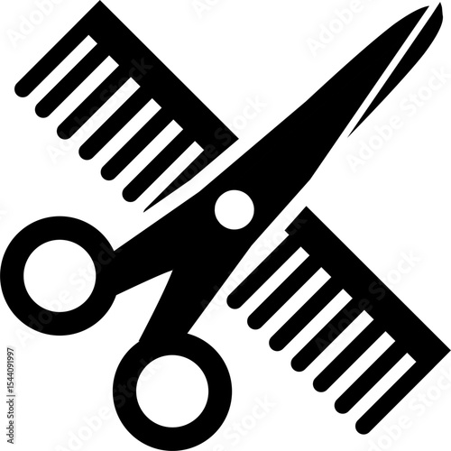 Hair comb or barber comb and scissor. For combing and styling hair or haircut. Shears or scissors symbol. Tools for barber shop. Hairdressing tool. Barbershop concept.