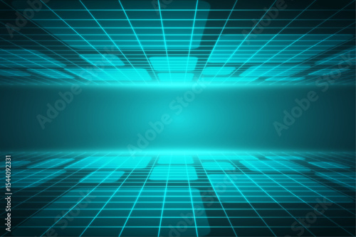 Abstract Teal Grid Cyberpunk Digital Background Futuristic Technology Concept