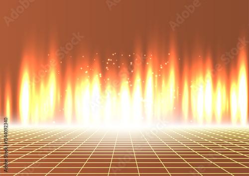 Abstract Fire Background Glowing Flames on Retro Grid, Futuristic and Fiery Design