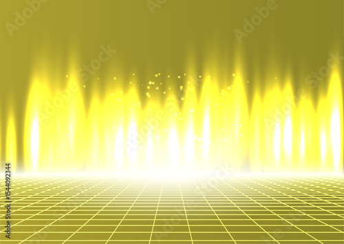 Abstract Golden Energy Background Glowing Flames and Grid Pattern