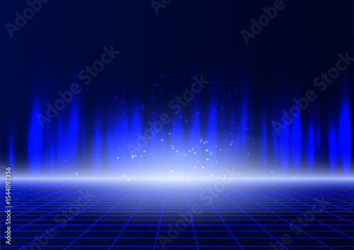 Abstract Futuristic Blue Grid Background  Digital Technology, Sci-Fi, Cyberpunk, Virtual Reality, Neon Lights